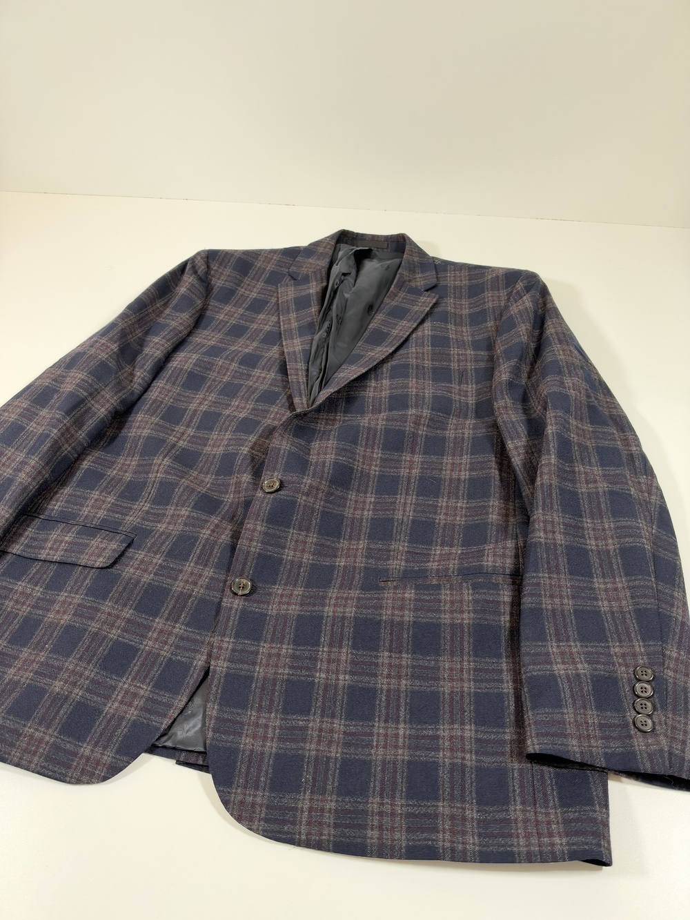 Lauren Ralph Lauren Blazer Mens 50 Long Blue Wool Poly Plaid Tweed Sport Coat